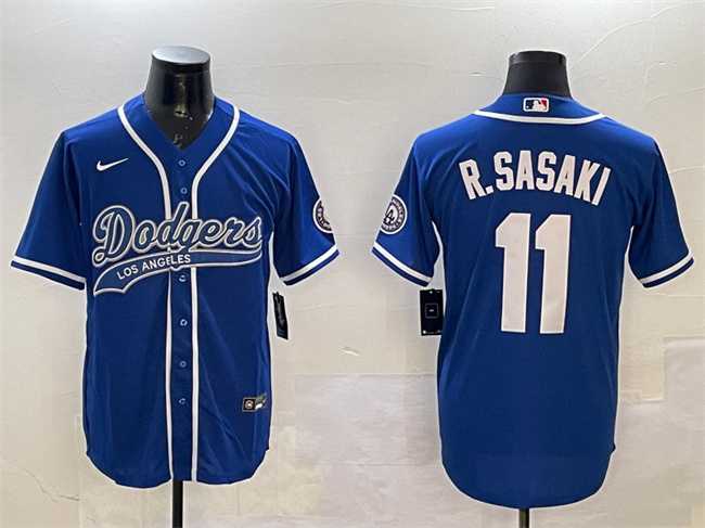 Men%27s Los Angeles Dodgers #11 Roki Sasaki Royal With Patch Cool Base Stitched Jersey->los angeles dodgers->MLB Jersey